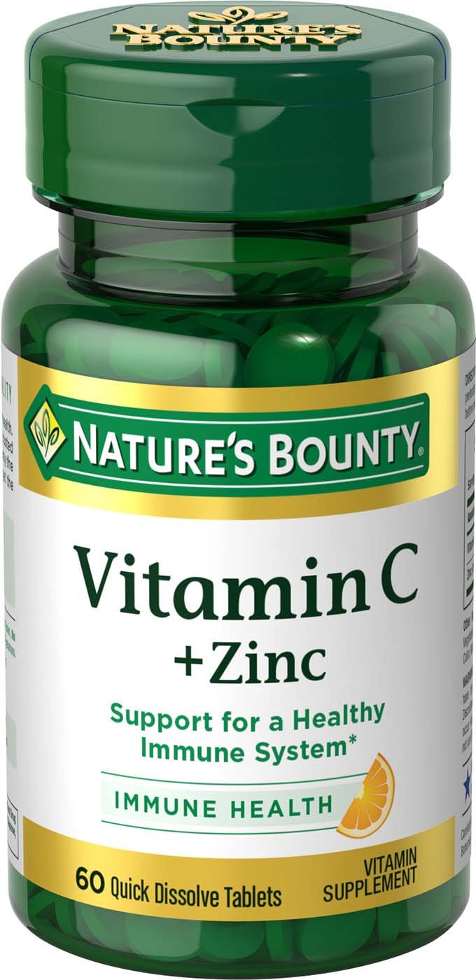 Nature's Bounty Vitamin C + Zinc bottle and label