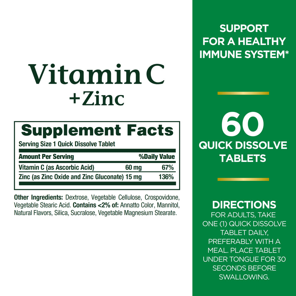 Front view of Nature's Bounty Vitamin C + Zinc bottle