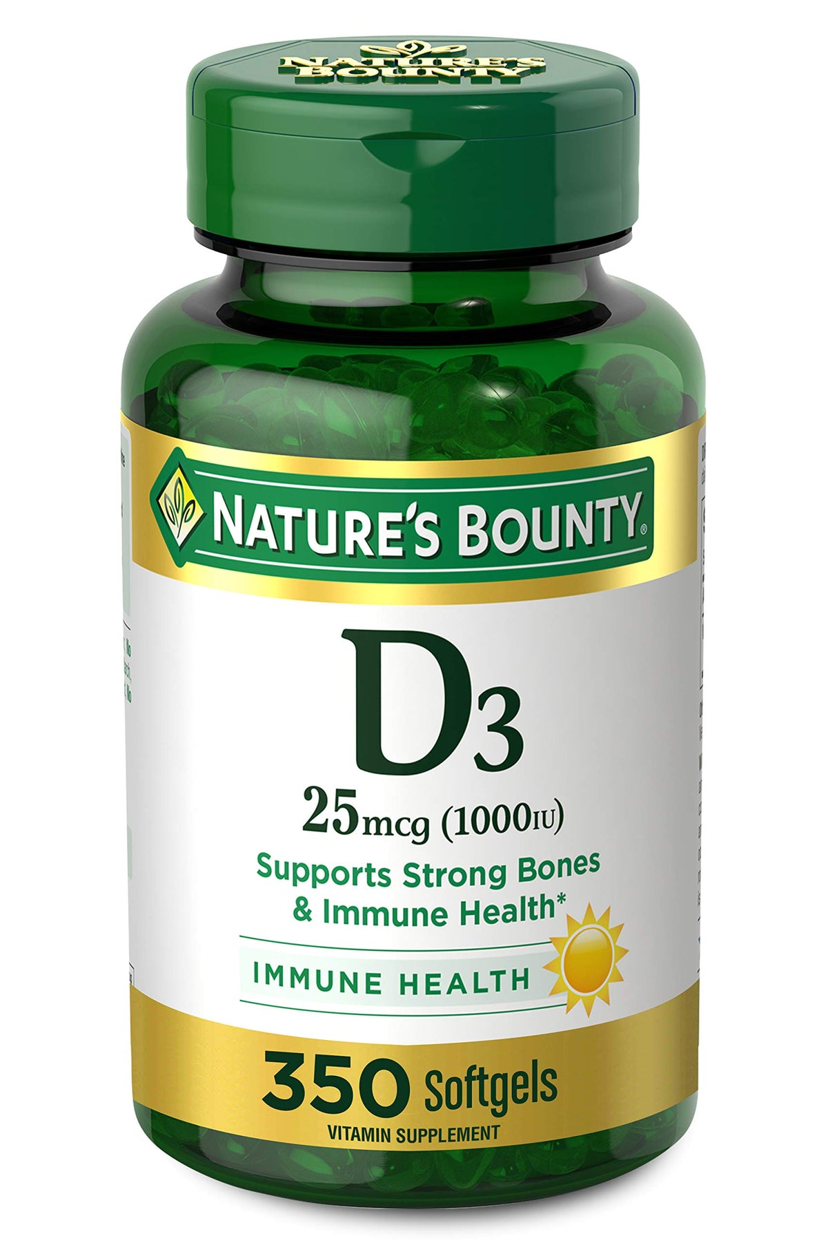 Front view of Nature's Bounty Vitamin D3 1000 IU Softgels bottle