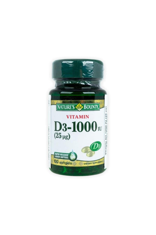 Close-up of Nature's Bounty Vitamin D3 1000 IU label