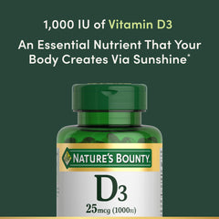 Packaging for Nature's Bounty Vitamin D3 1000 IU softgels 250-count