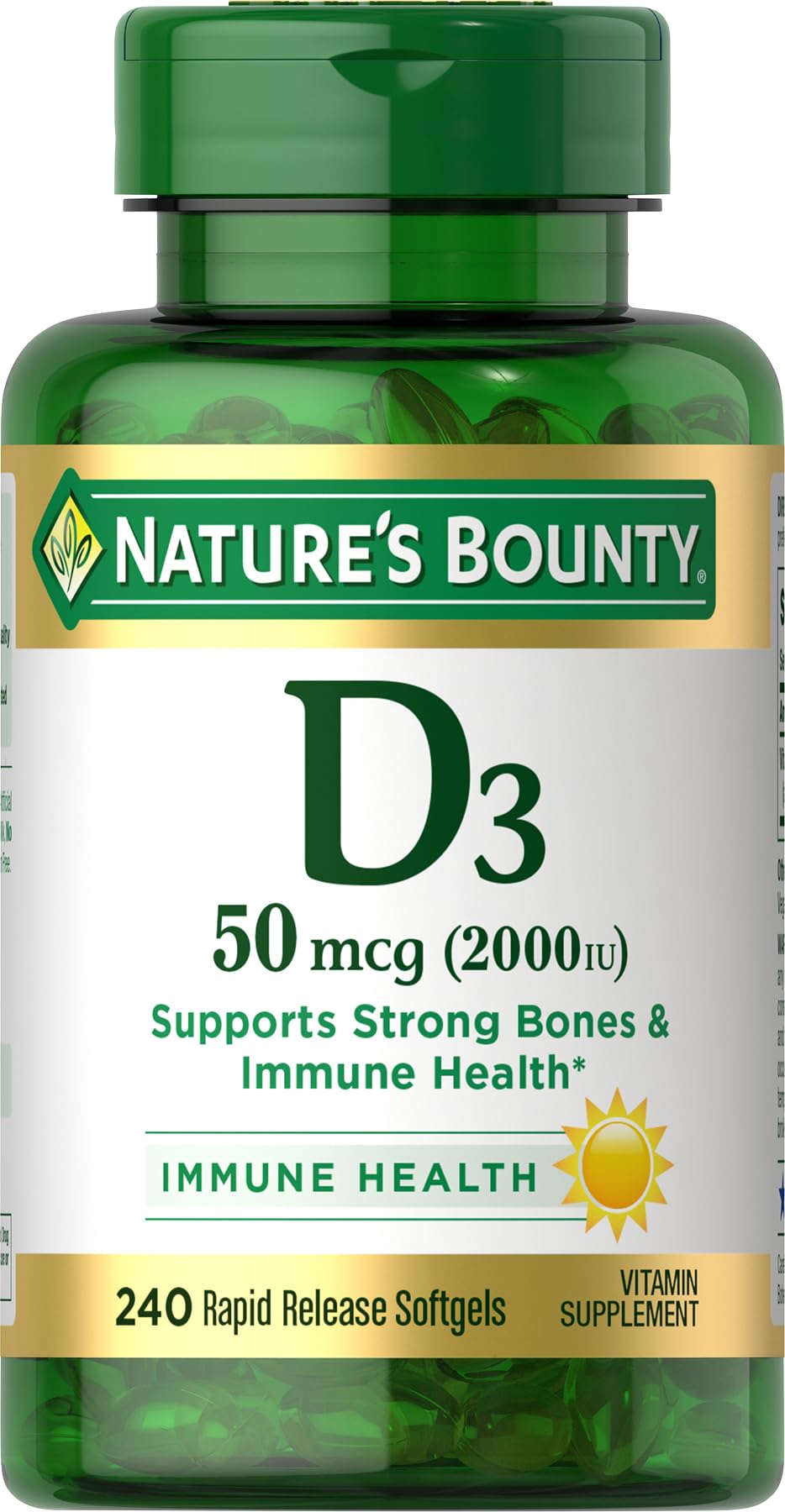 Nature's Bounty Vitamin D3 2000IU bottle with 240 rapid-release softgels