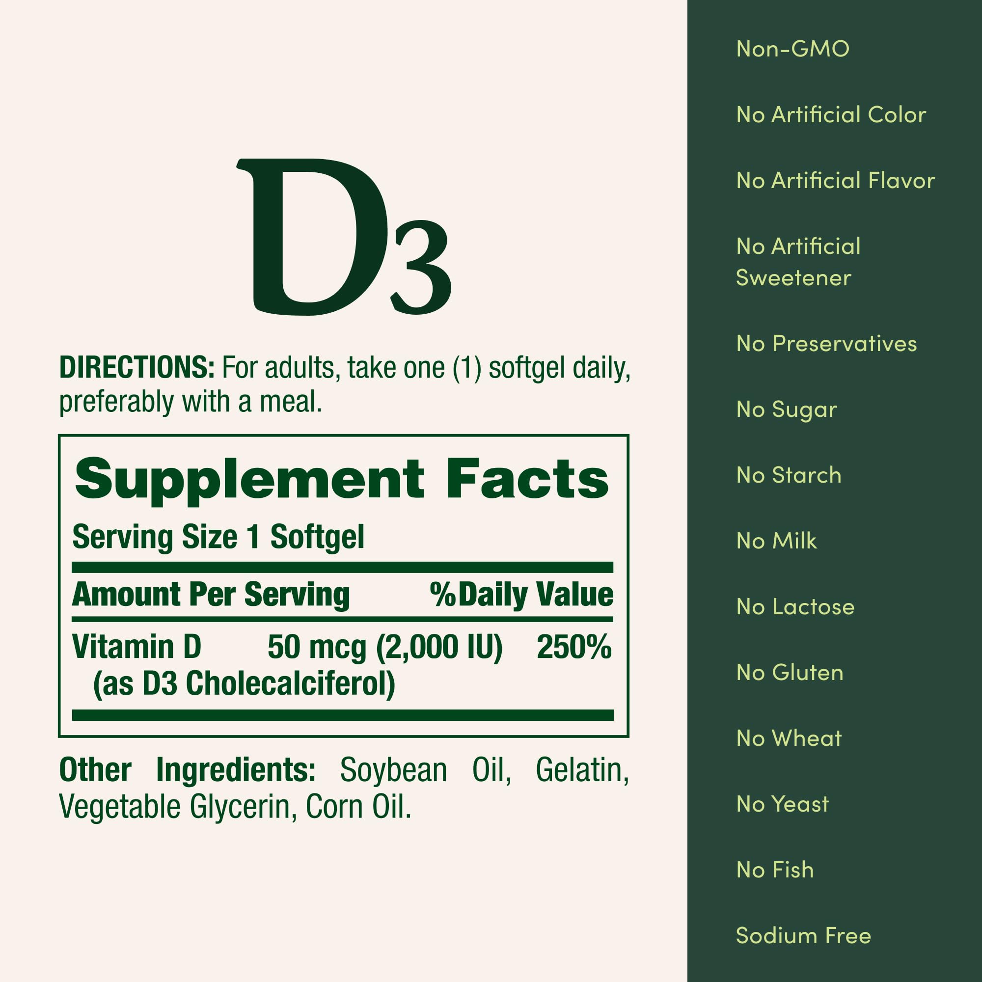 Vitamin D3 label from Nature's Bounty product packaging