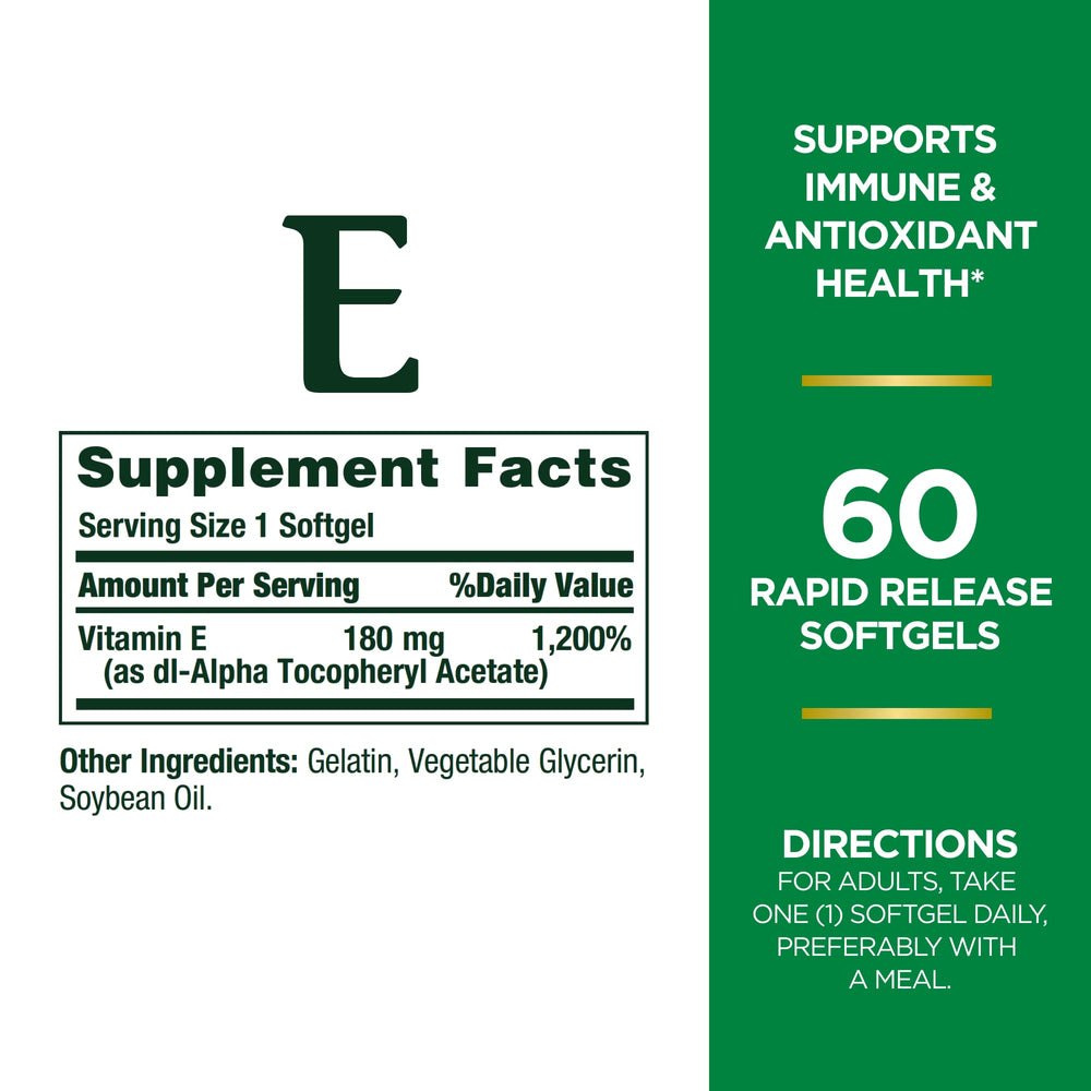 Vitamin E softgels pills inside the bottle