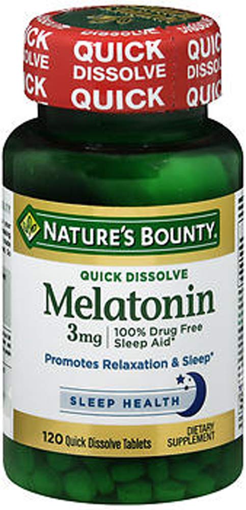 Nature's Brand Bounty Melatonin Quick Dissolve Tablets bottle – 120 count