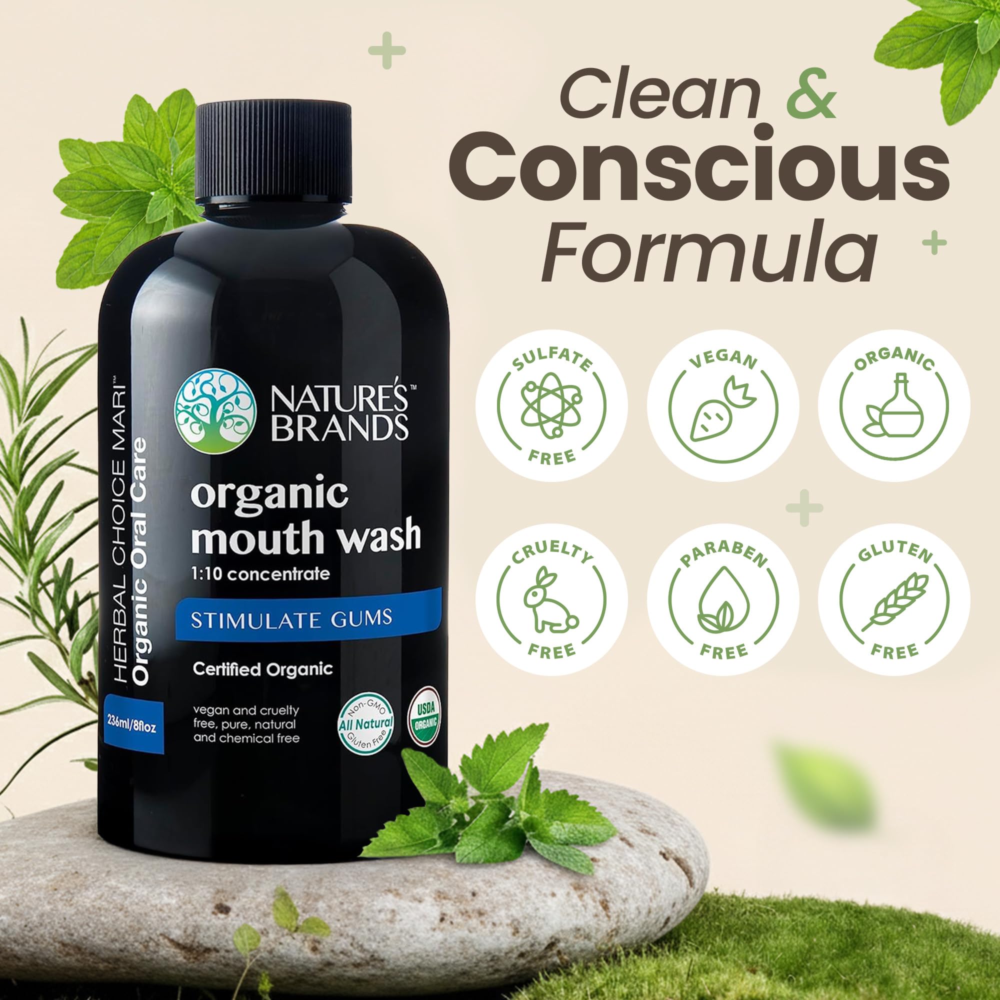 Label on BPA-free bottle of Mari Organic Mouth Wash.