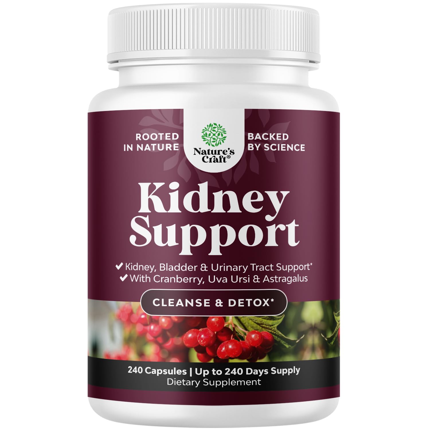 Nature's Craft Advanced Kidney Cleanse bottle highlights herbal urinary support formula.