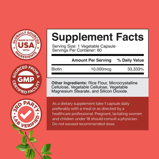 Close-up of Biotin 10000 mcg capsules