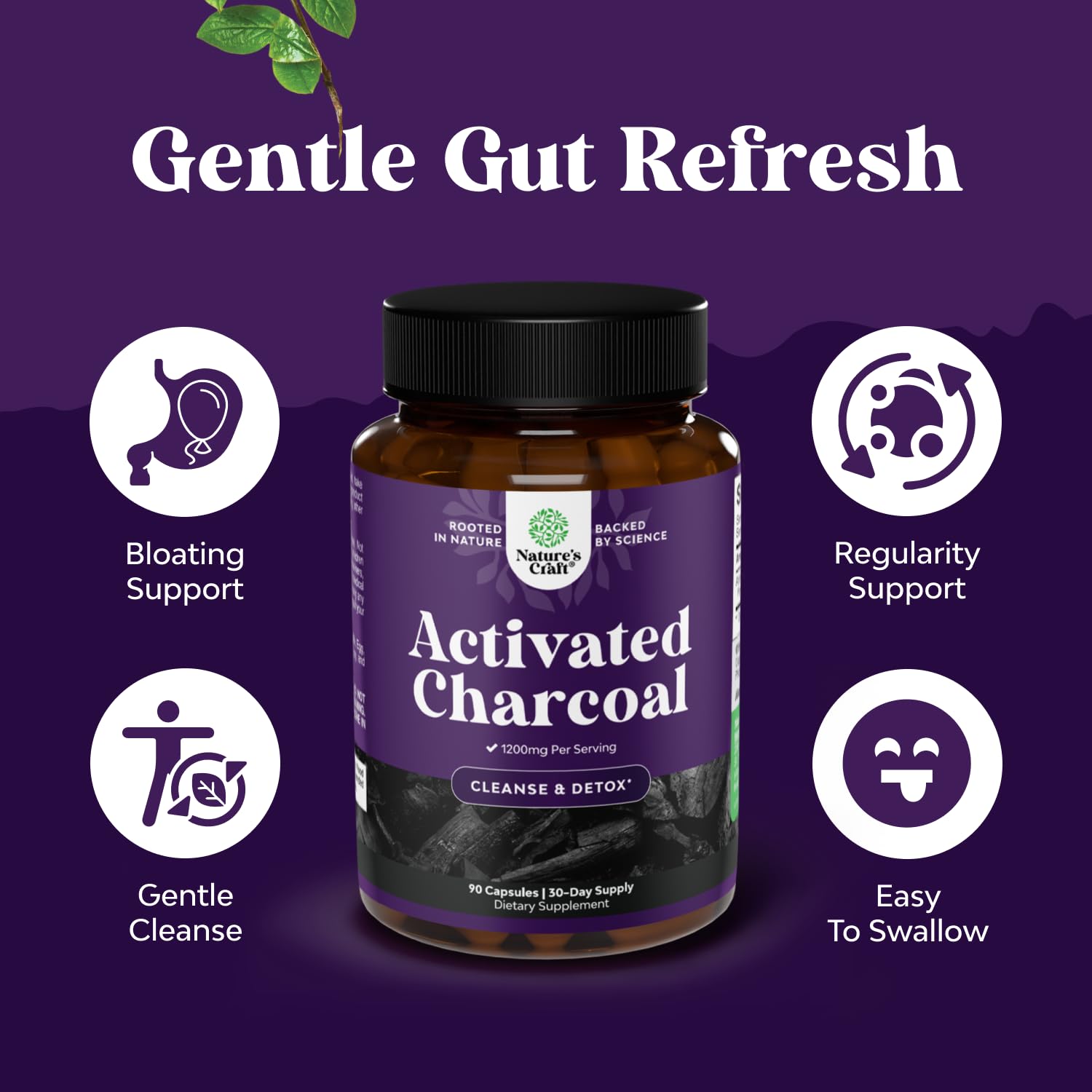 90-count bottle packaging for Natures Craft charcoal detox