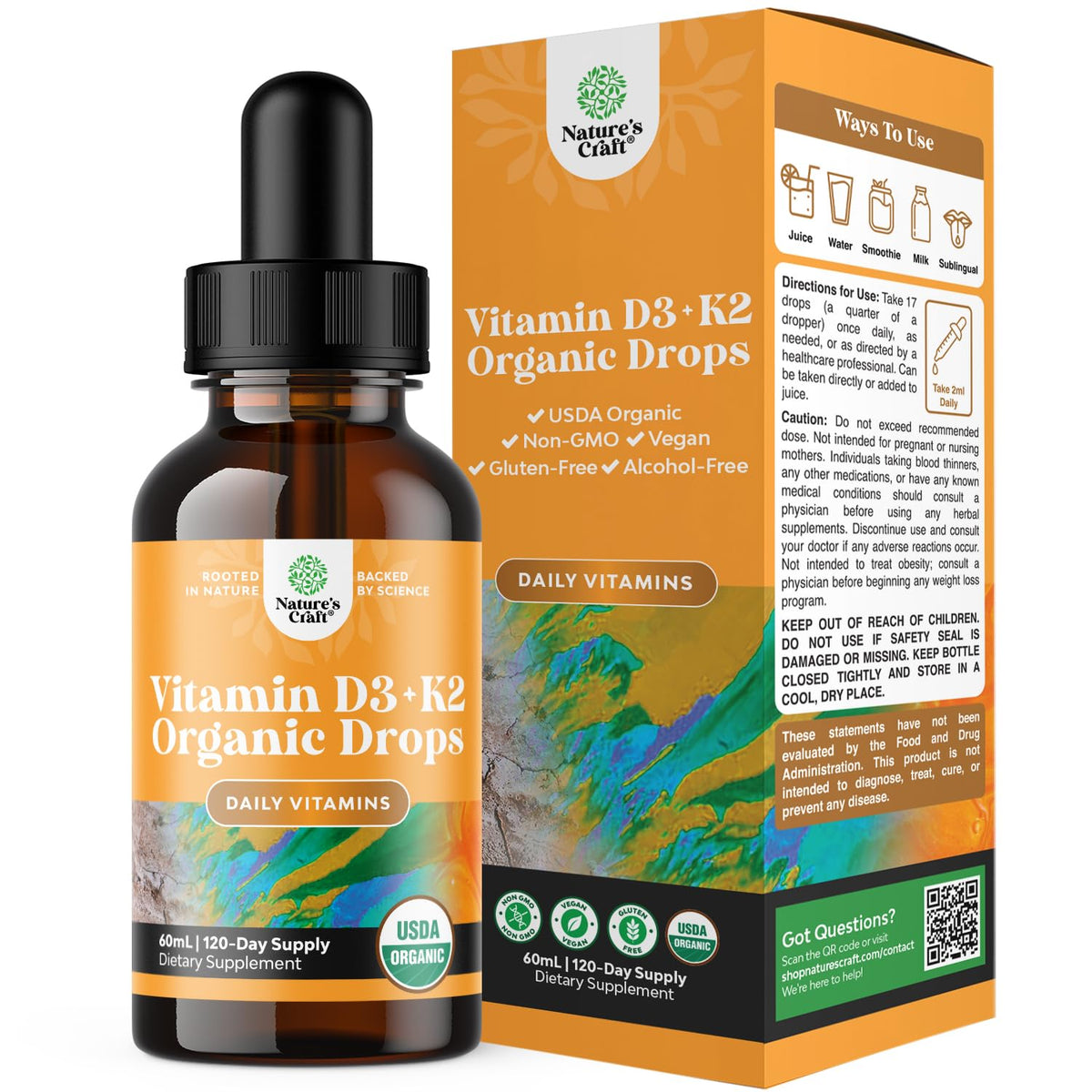 Bottle of Natures Craft Vitamin D3 with K2 liquid drops