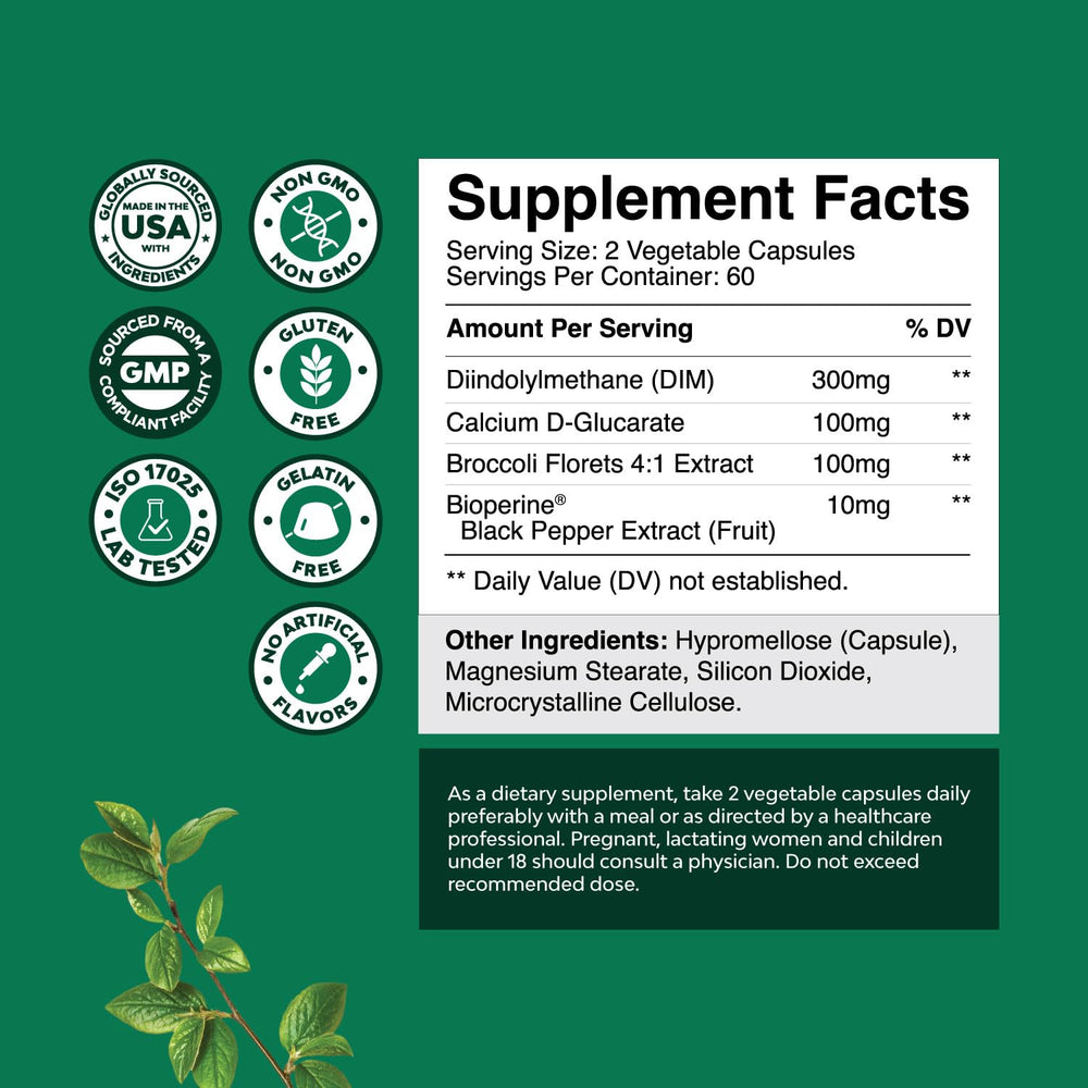Natures Craft DIM bottle with Bioperine highlights absorption enhancement.