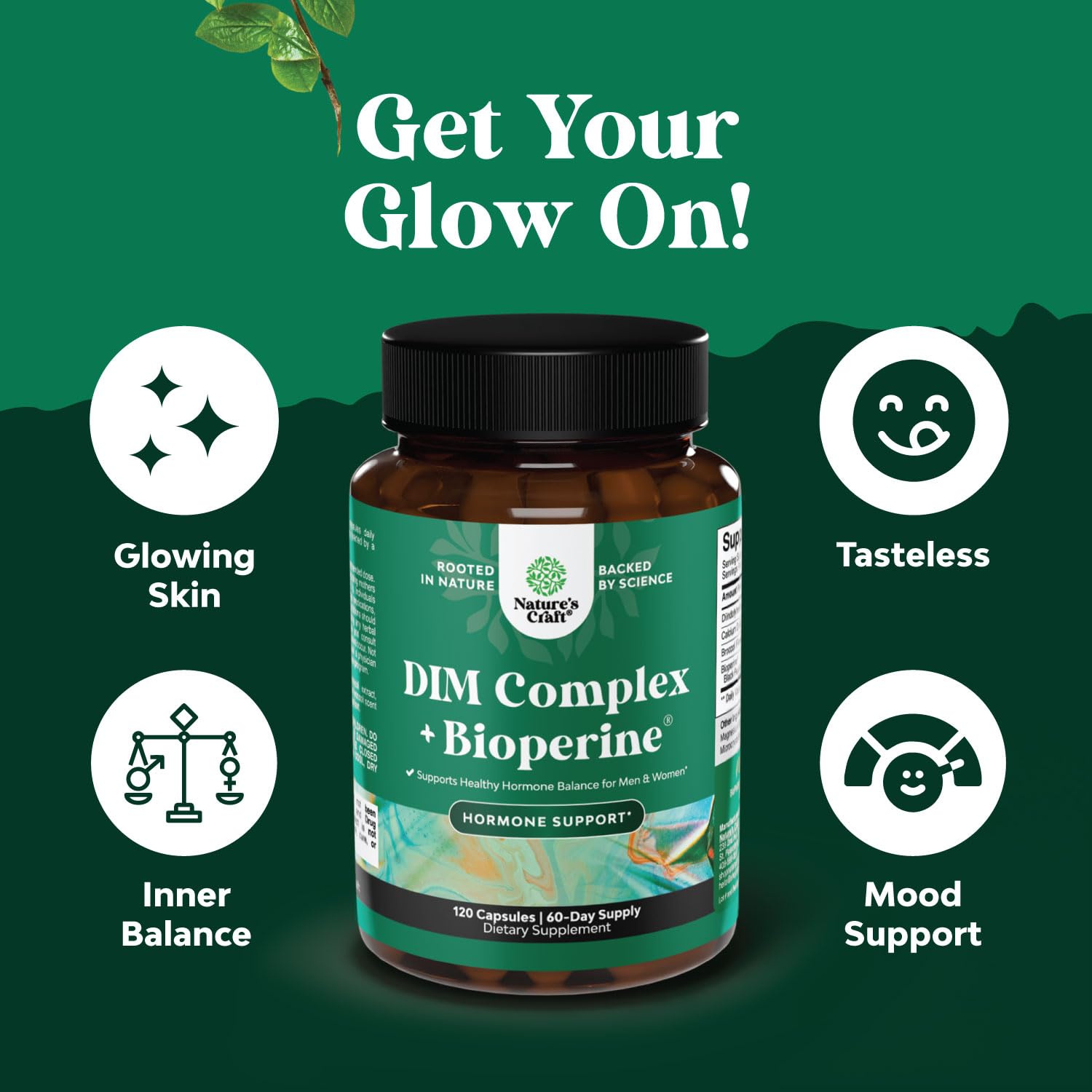 Natures Craft DIM bottle with Bioperine highlights absorption enhancement.