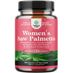 Nature's Craft Extra Strength Saw Palmetto for Women bottle pour supports daily hair health routine