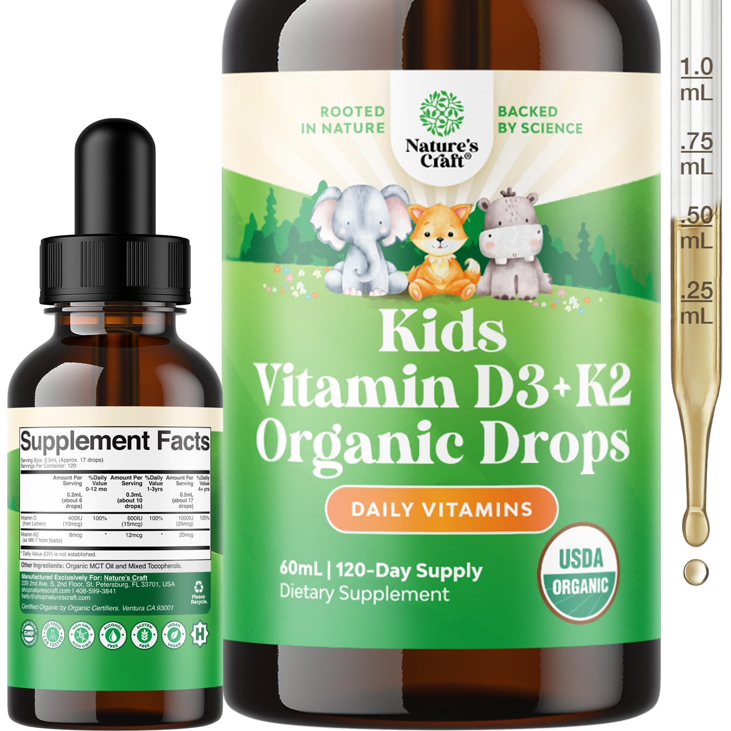 Natures Craft Kids Vitamin D3 K2 Drops bottle - 60 ml