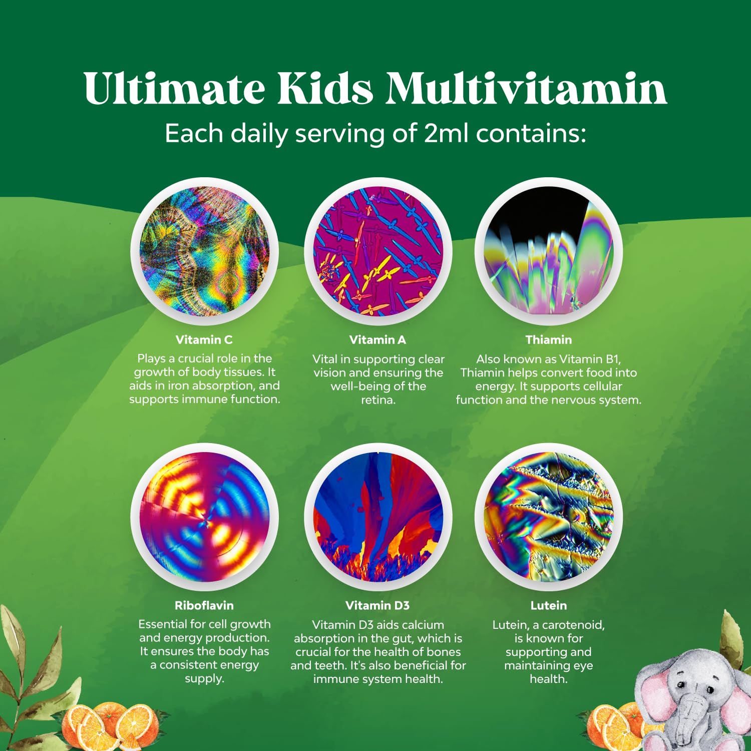 Bottle close-up with ingredients and vitamin details