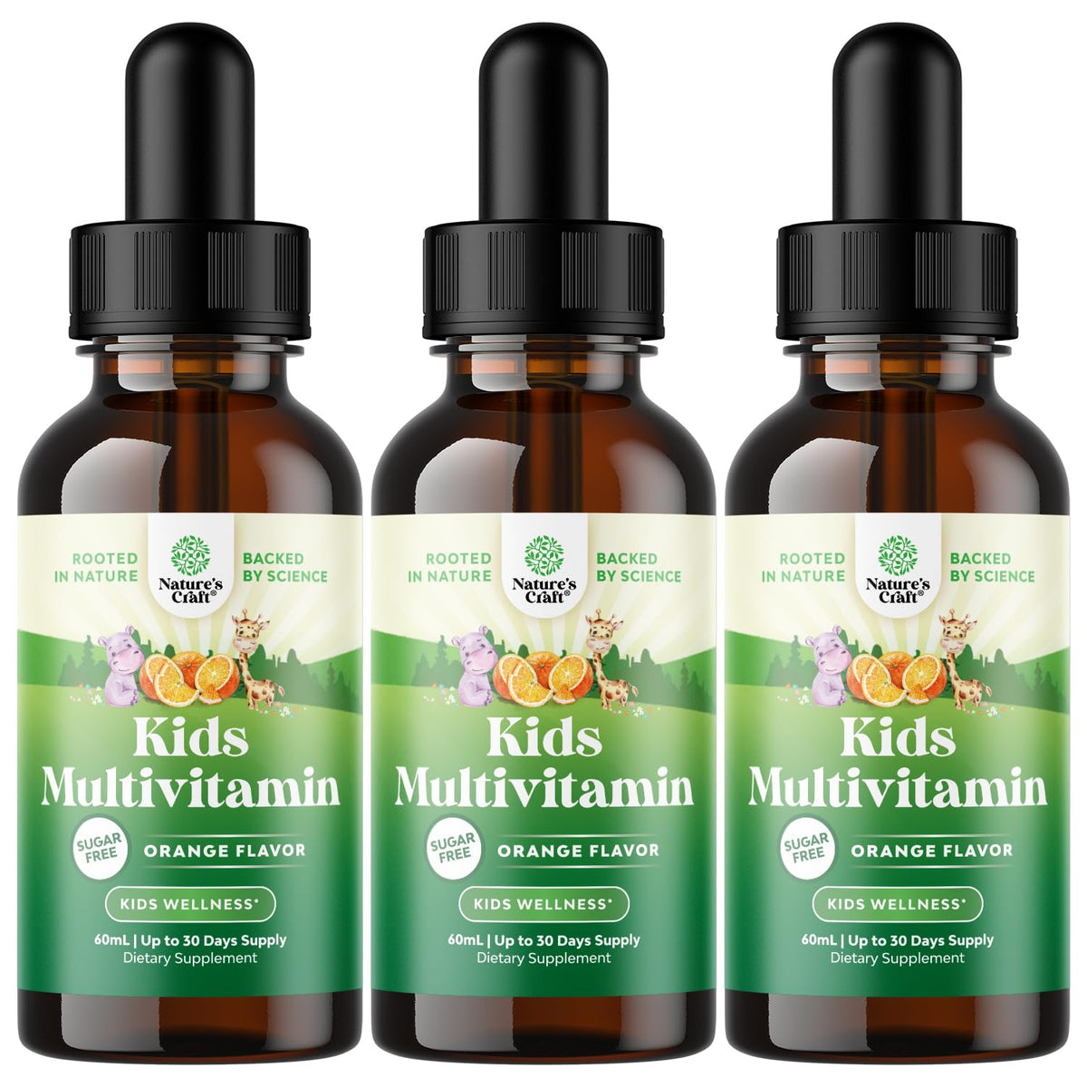 Front view of Natures Craft Liquid Multivitamin for Kids showing immunity support