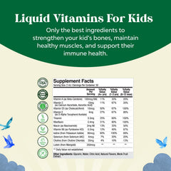 Side view of the kids' liquid multivitamin bottle and label