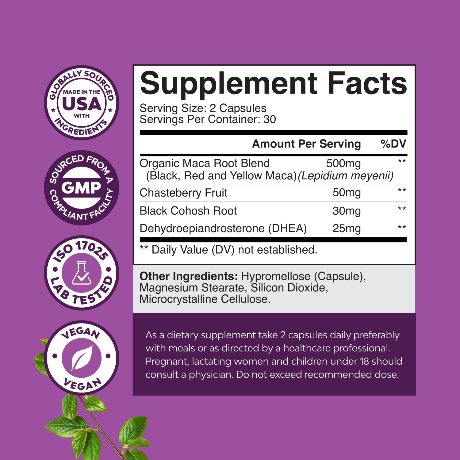 Nature's Craft perimenopause maca root capsules highlight energy support.