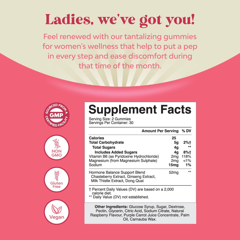 Natures Craft PMS Support Gummies pack signals convenient, non-pill cycle relief.