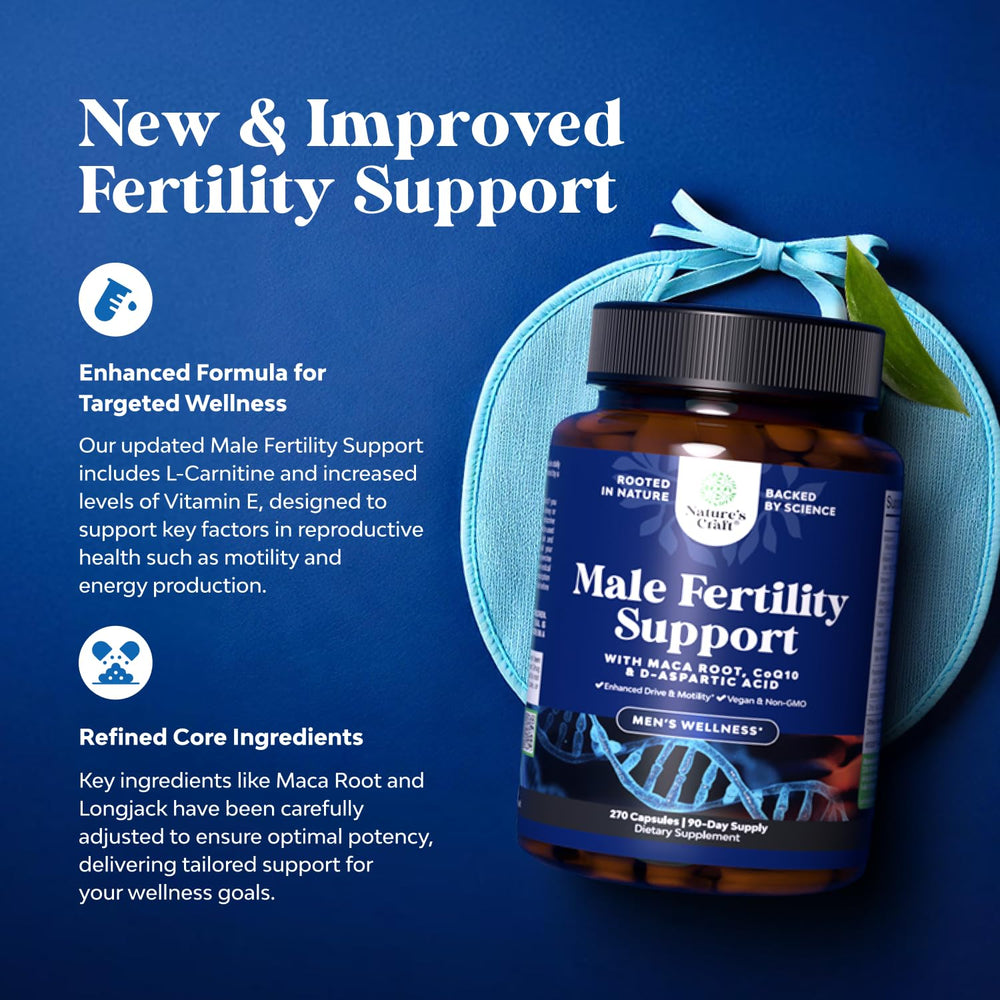 Natures Craft capsules image emphasizes convenient daily capsules for reproductive health.