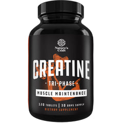 Natures Craft Tri-Phase Creatine Tablets bottle on white background