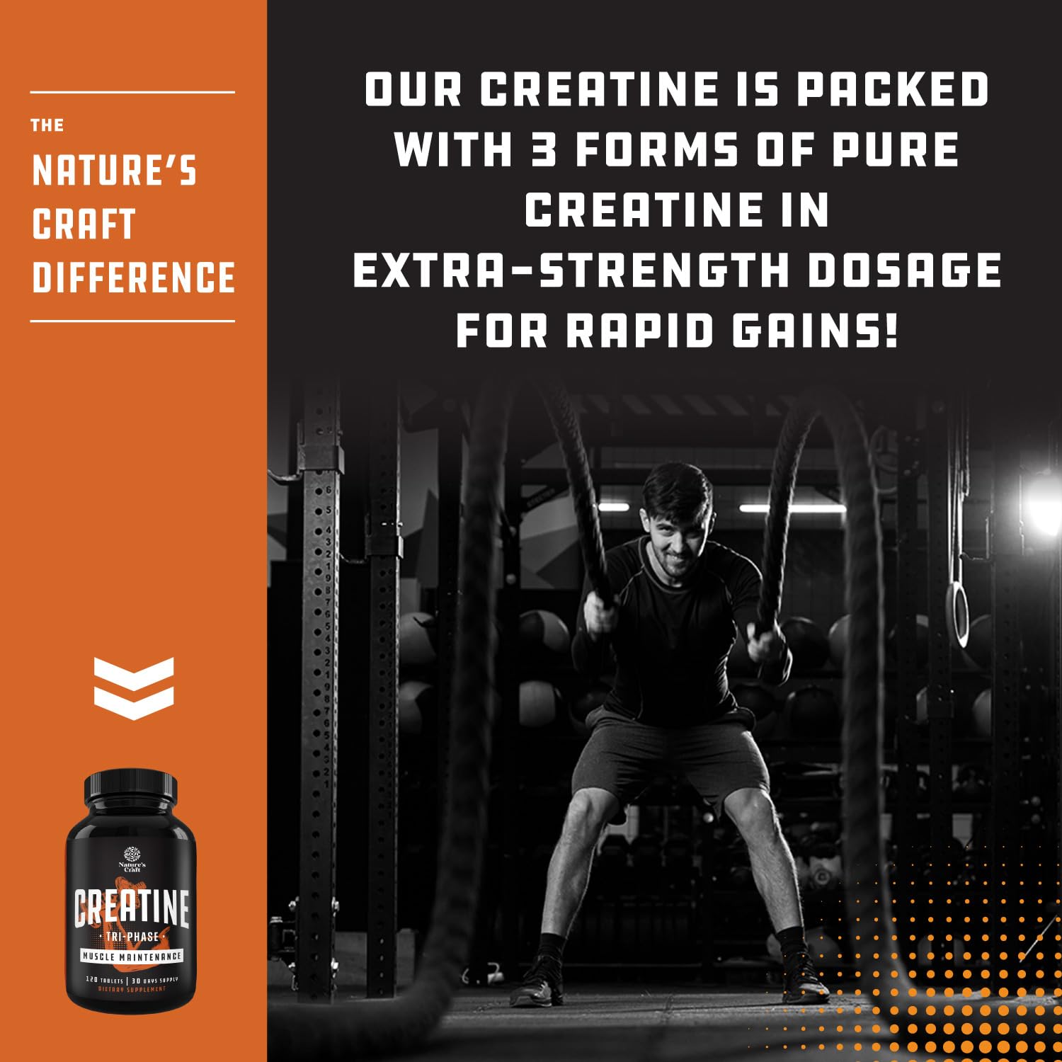 Nutrition label and dosing information on creatine bottle