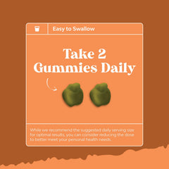 Serving suggestion with gummies on a white background
