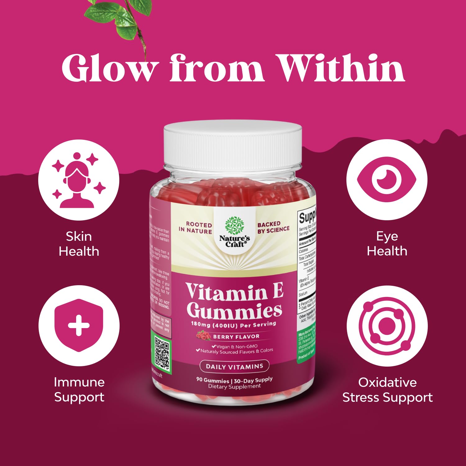 Natures Craft Vitamin E Gummies label 400 IU showing strong potency