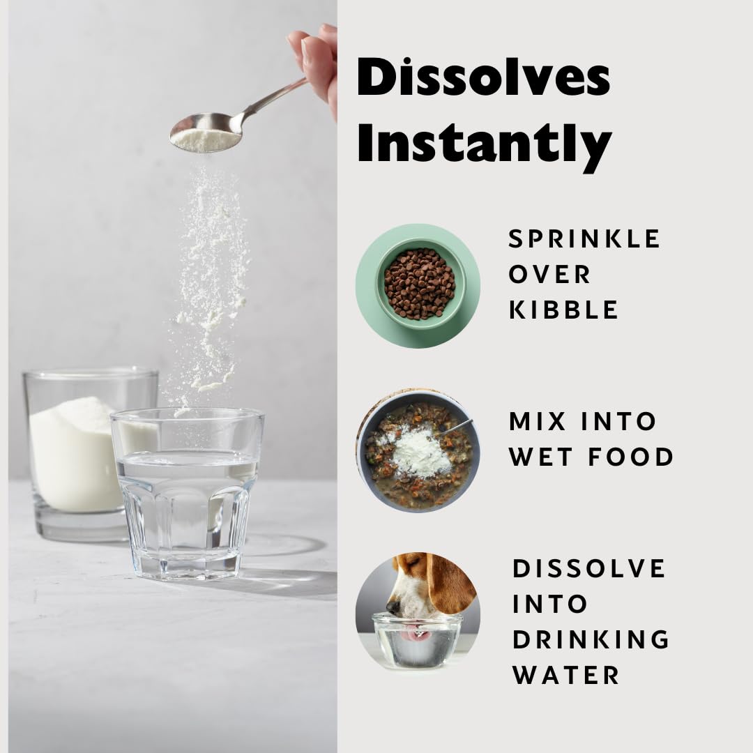 Collagen peptides being mixed into dry pet food