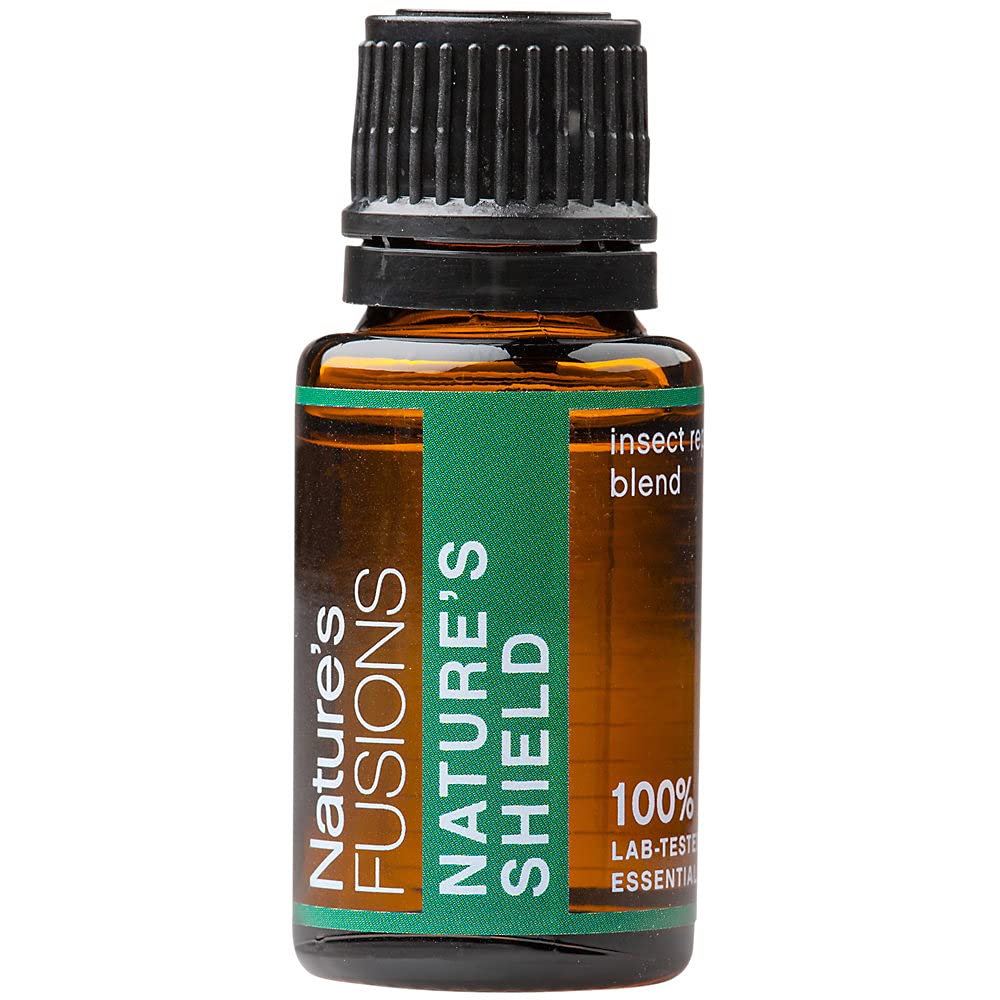 Nature's Fusions Nature's Shield bottle—15ml essential oil for aromatherapy and topical use, with natural bug deterrence.