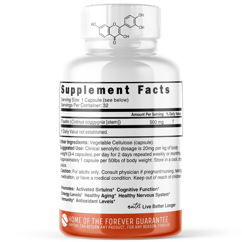 Nutri Fisetin 500mg 32-count label close-up