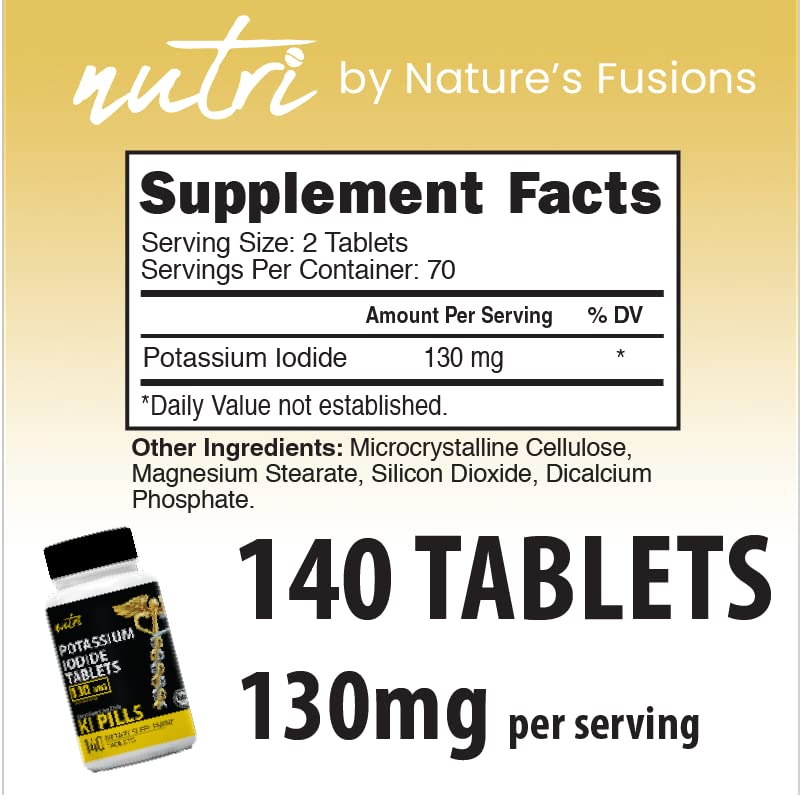 Nature's Fusions potassium iodide tablets USA production and USP-grade crystals.