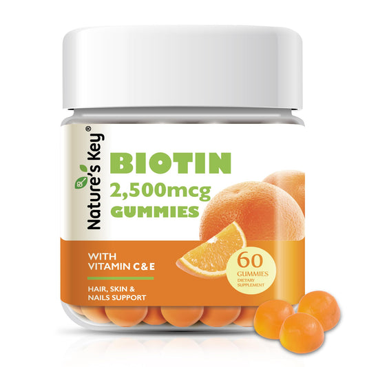 Nature's Key Biotin Gummies orange flavor bottle – 60 count