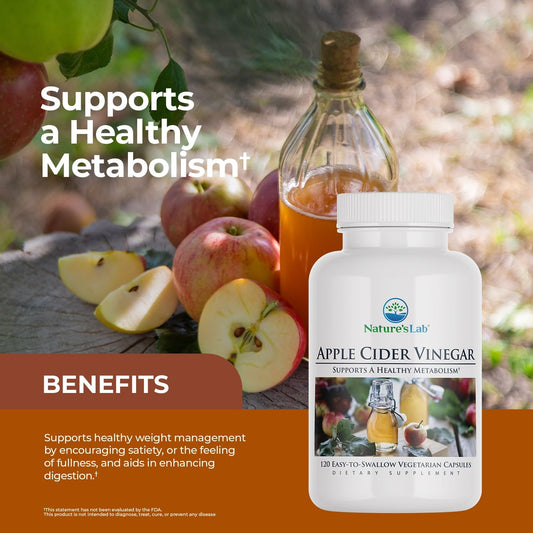 Product image showing Nature's Lab ACV 1200mg bottle and packaging