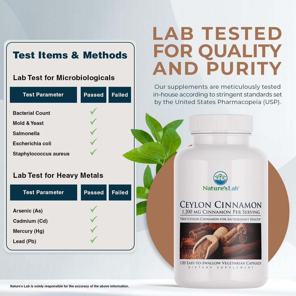 Nature's Lab cinnamon product label on the bottle