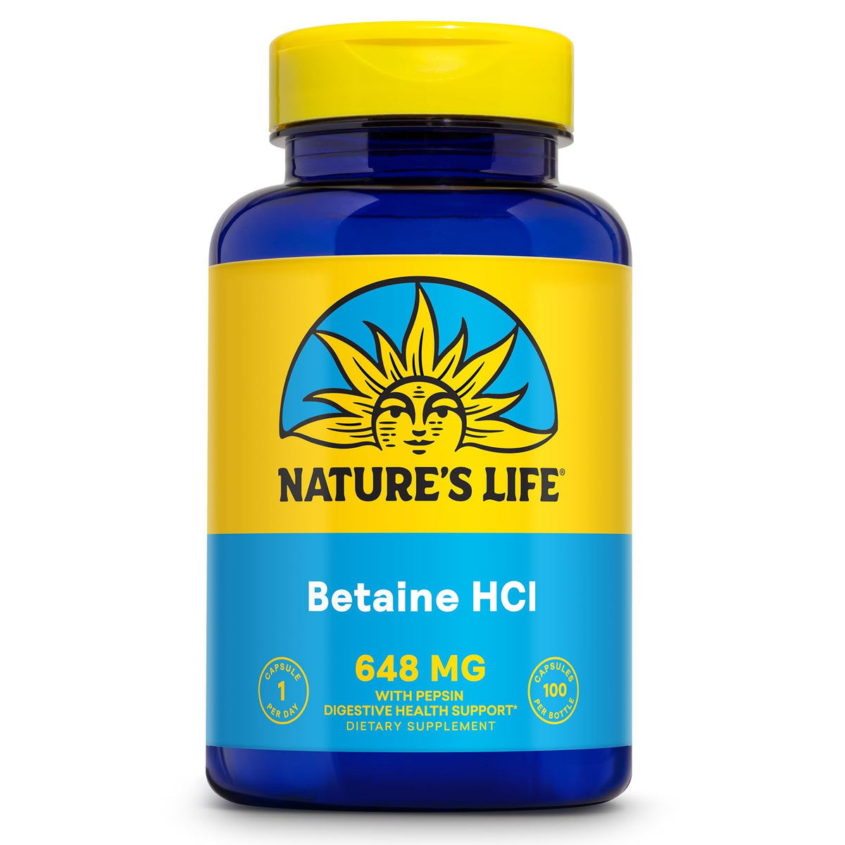 NATURE'S LIFE Betaine HCl with Pepsin bottle - 100 capsules