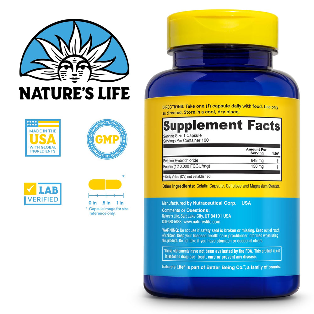 Close-up of Betaine HCl and Pepsin capsules