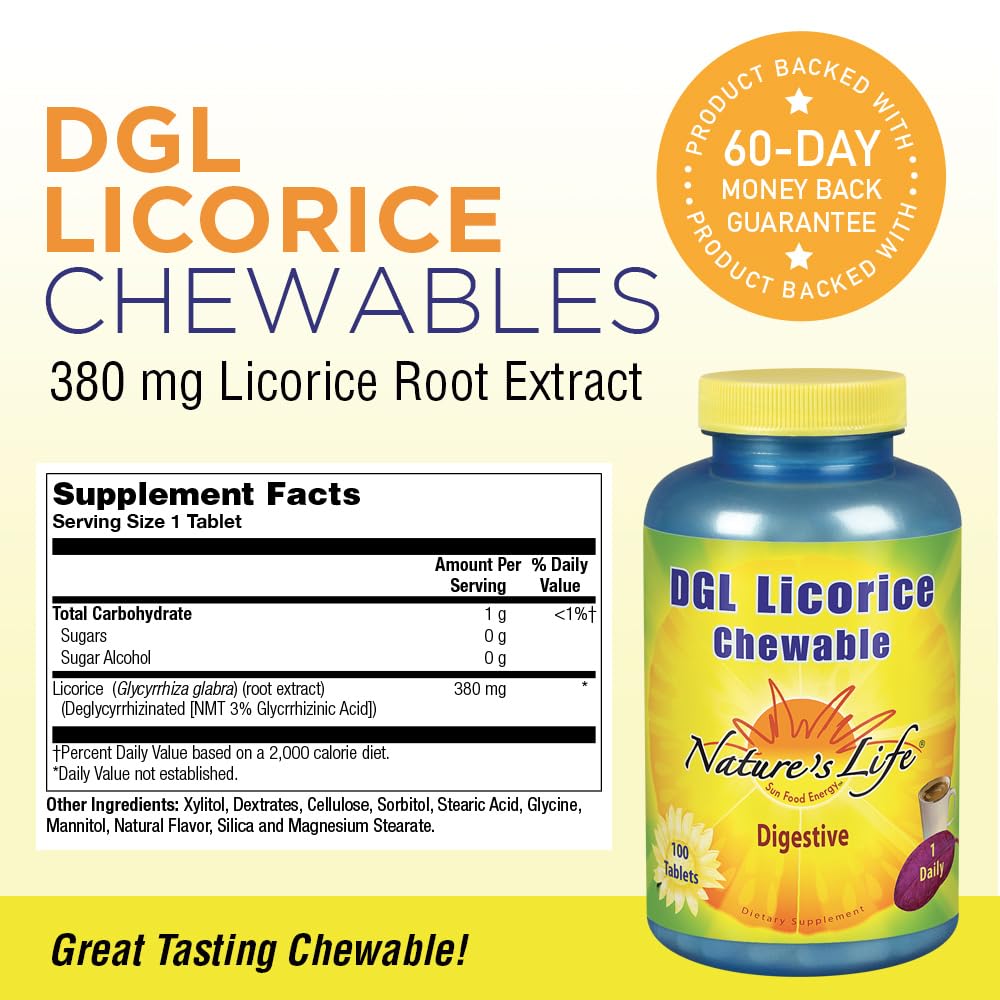 Close-up of DGL licorice chewable tablet