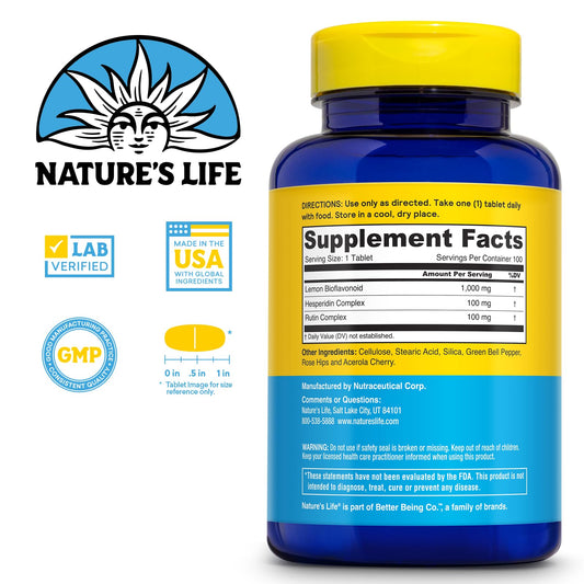 Close-up of Nature's Life Lemon Bioflavonoids bottle
