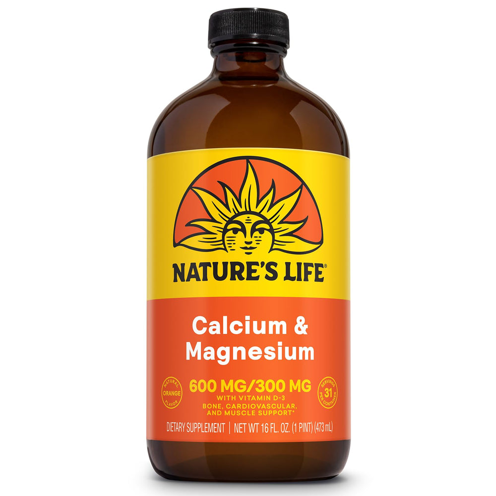NATURE'S LIFE Liquid Calcium Magnesium bottle showing 600mg Calcium and 300mg Magnesium