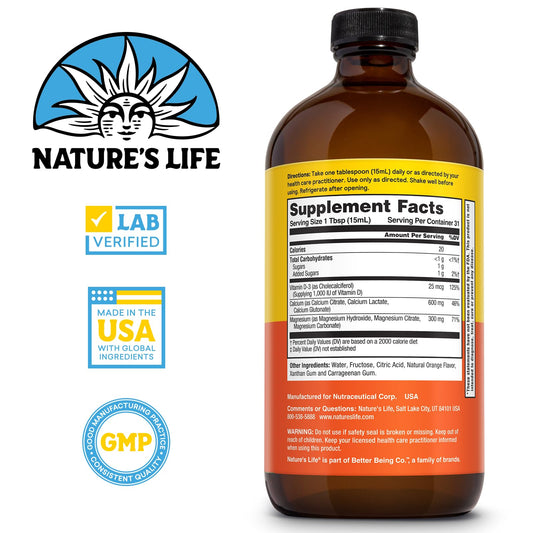 Vitamin D3 (1000 IU) label on NATURE'S LIFE Calcium Magnesium bottle