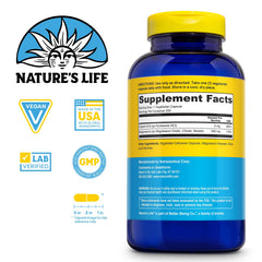 Close-up of Nature's Life magnesium vegetarian capsules