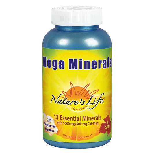 Bottle of Nature's Life Mega Minerals Complex with label