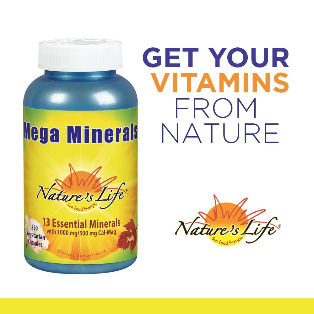 Nature's Life Mega Minerals Complex bottle with 250 vegetarian capsules