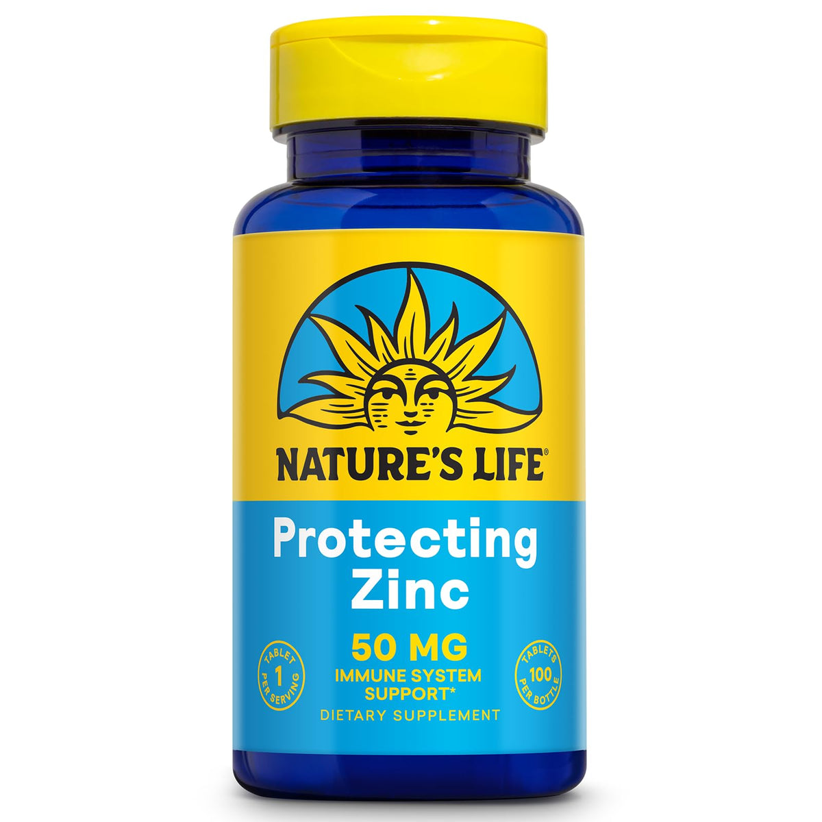 Bottle of Nature's Life Protecting Zinc 50mg with Copper for immune support