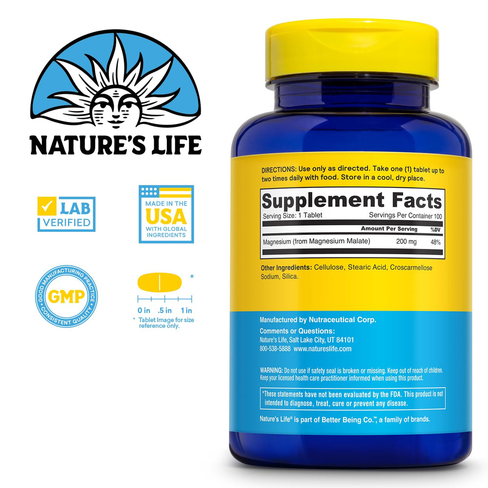 Product label for NATURE'S LIFE magnesium malate
