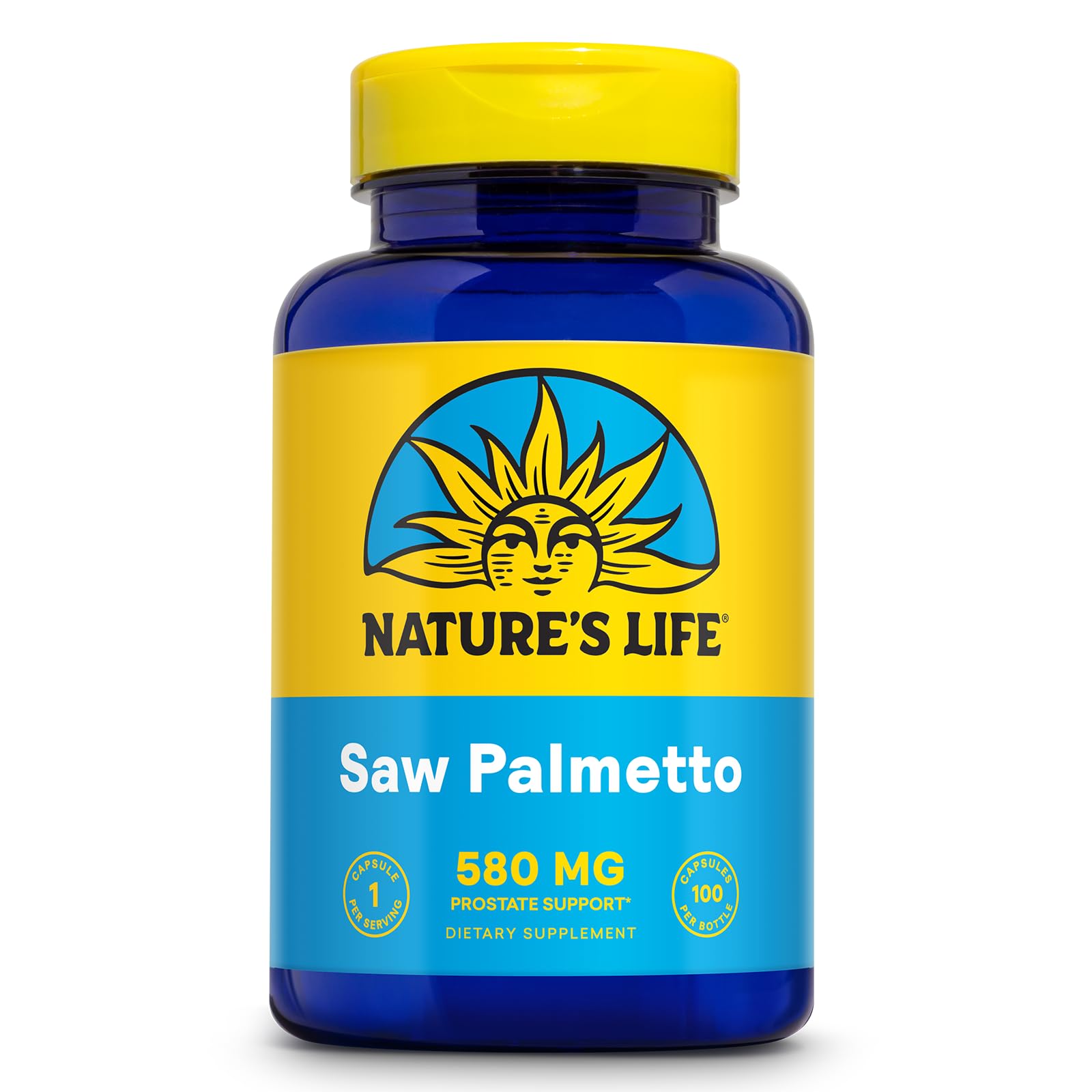 Bottle of Nature's Life Saw Palmetto for Men 580mg with label
