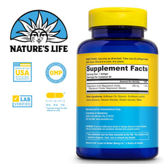 Nature's Life SoftMag 500 mg bottle back label with nutrition information