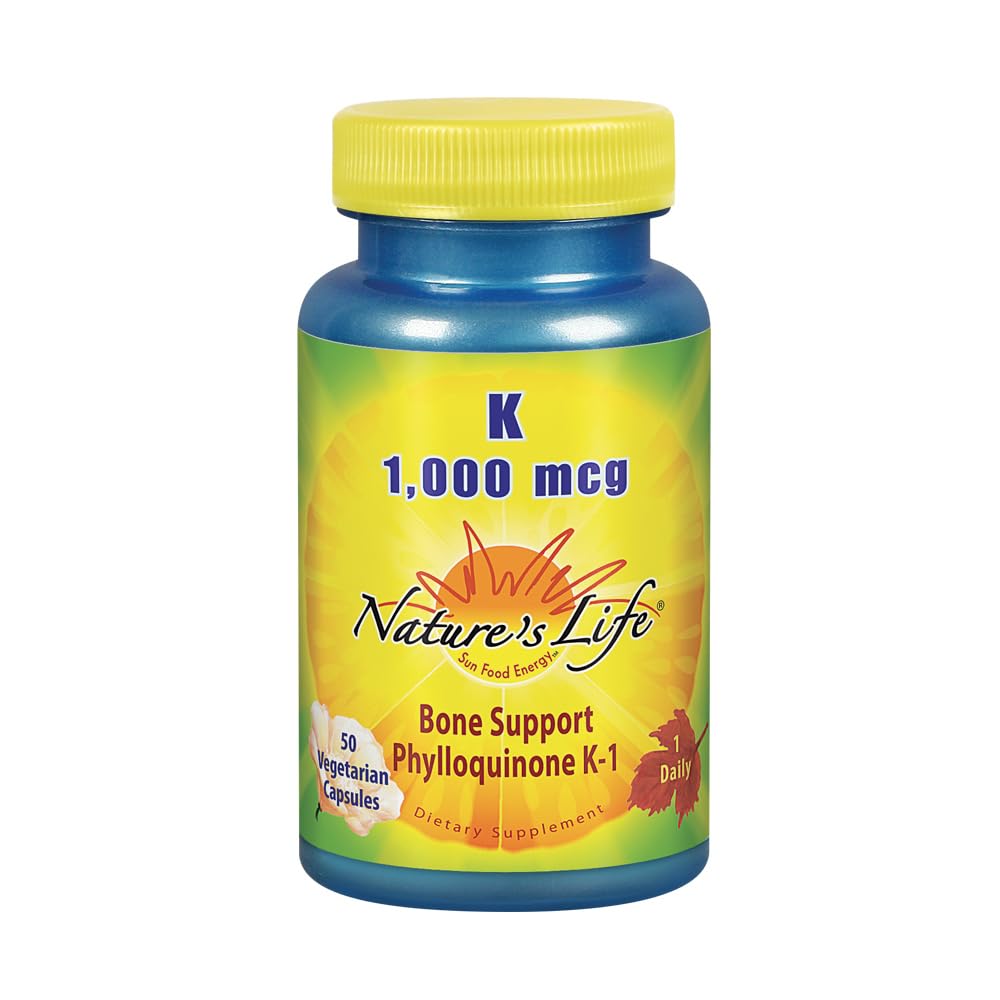 Front view of Nature's Life Vitamin K 1000mcg bottle (50 count)