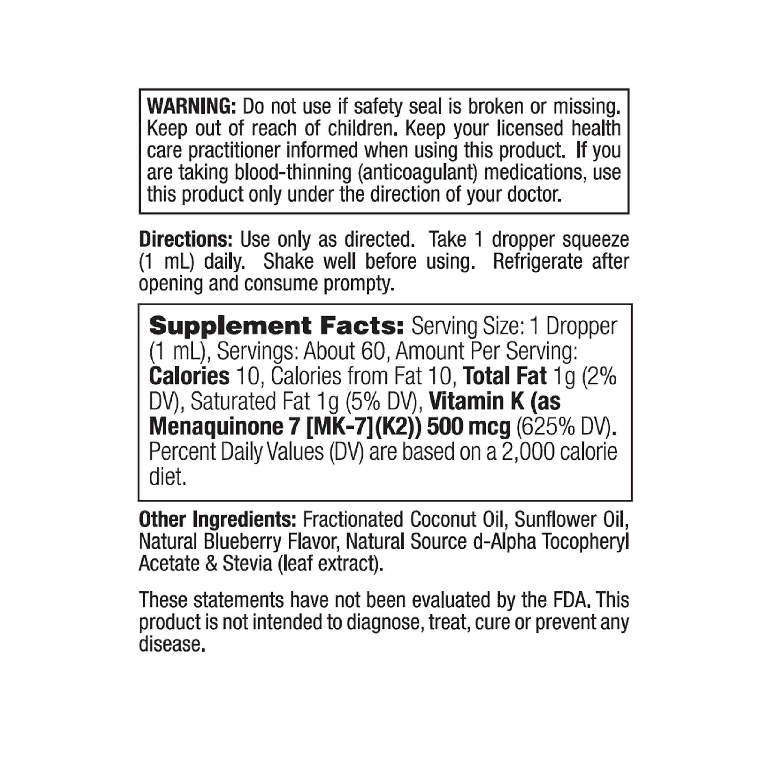 Nature's Life Vitamin K2 MK7 Drops in blueberry flavor
